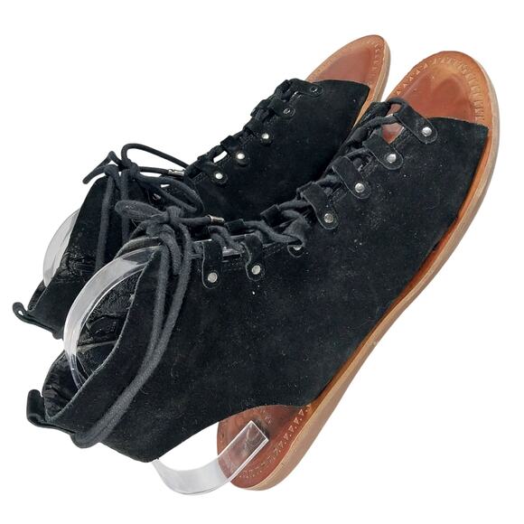 GIANNI BINI! BLACK GENUINE SUEDE LEATHER GREEK STYLE LACE-UP/ZIP SANDALS! SZ 10M - Picture 13 of 13